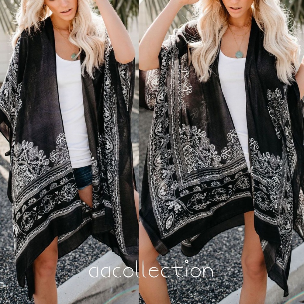 Mandala kimono paisley print scarf beach coverup - Picture 7 of 8